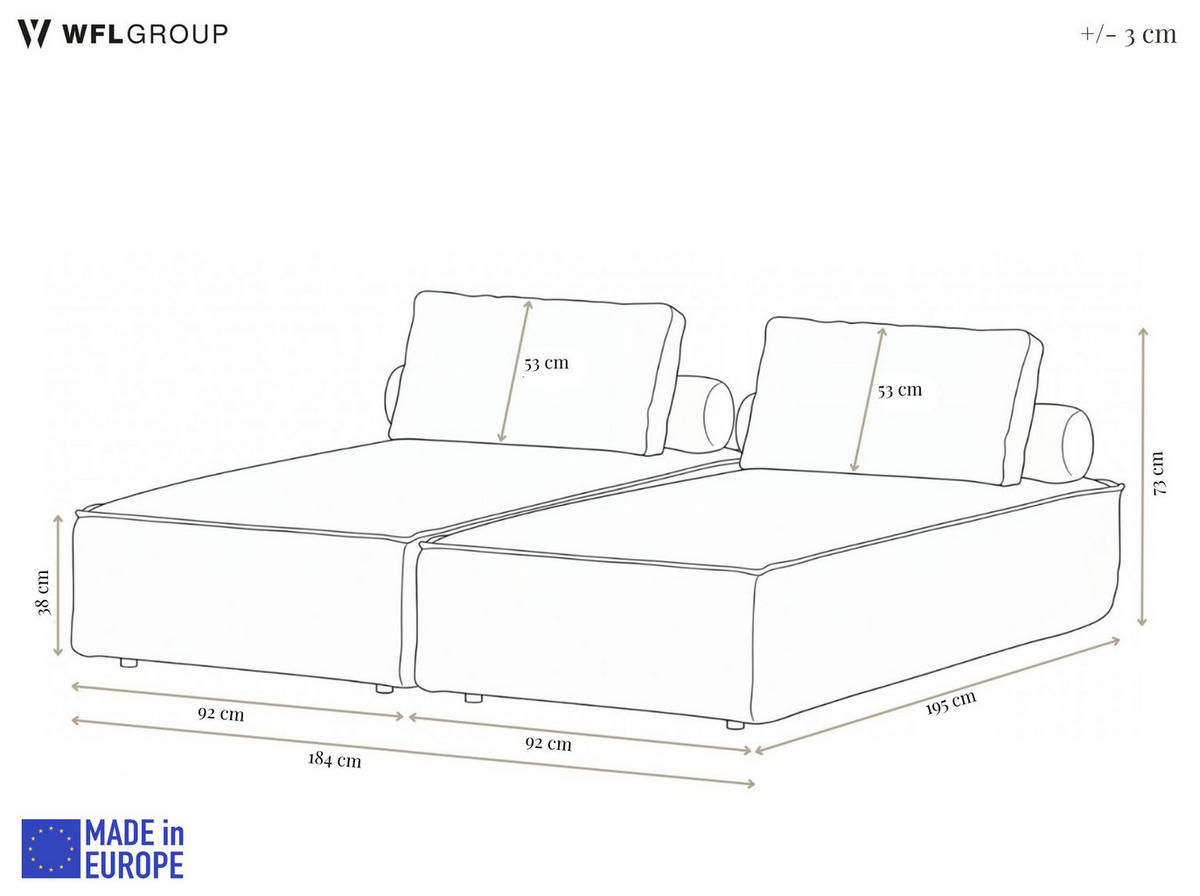 GARTENLIEGE Lorento 2er-Set Outdoor Polster-Doppelliege, Hellgrau Kunstleder 184/73/195 cm - Hellgrau, Textil (92/73/195cm) - WFL GROUP