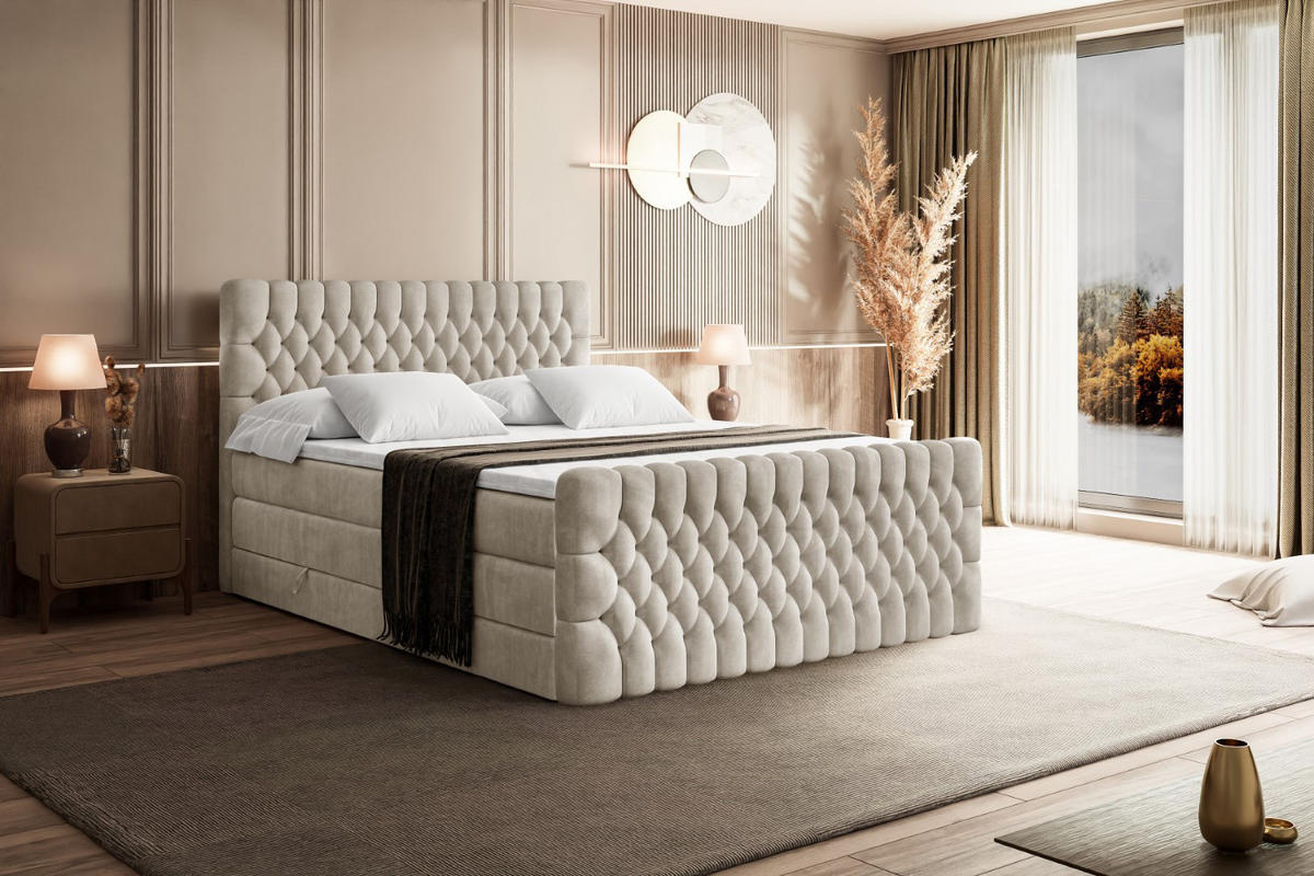 BOXSPRINGBETT SERENE-Z KING - 160 x 200 - H3/H4 - Ecru - Ecru, Holzwerkstoff (160/200cm) - ALTDECOR