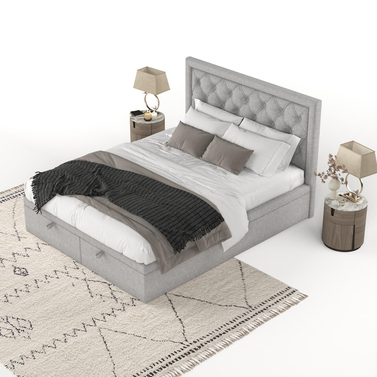 POLSTERBETT Nicobar mit Stauraum 120/200 cm Grau im Megan Stoff - Schwarz/Grau, Holz/Holzwerkstoff (120/200cm) - AltaBeds