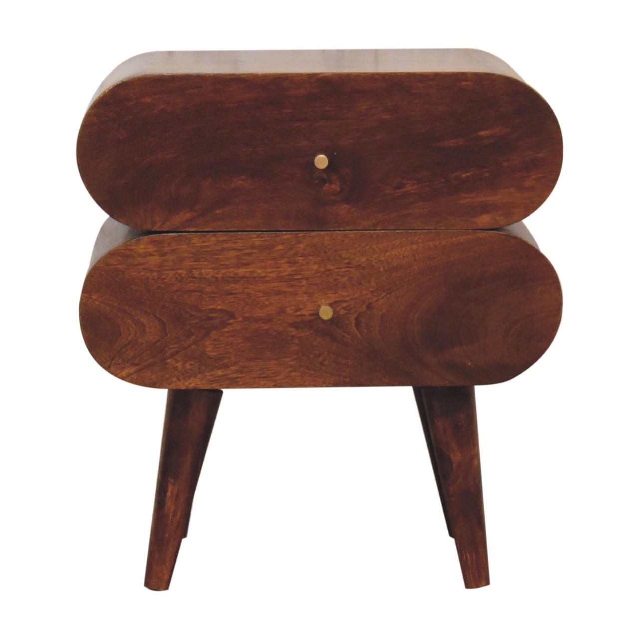 NACHTTISCH mit zwei Schubladen, nordischen Beinen, in Braun. - Messingfarben/Braun, Mangoholz/Holz (45/50/35cm) - Artisan Furniture