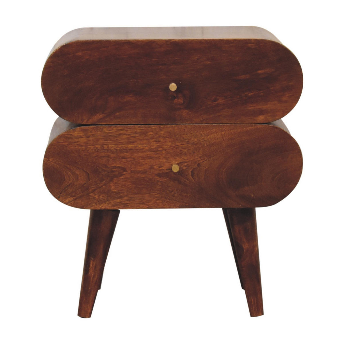 NACHTTISCH mit zwei Schubladen, nordischen Beinen, in Braun. - Messingfarben/Braun, Mangoholz/Holz (45/50/35cm) - Artisan Furniture