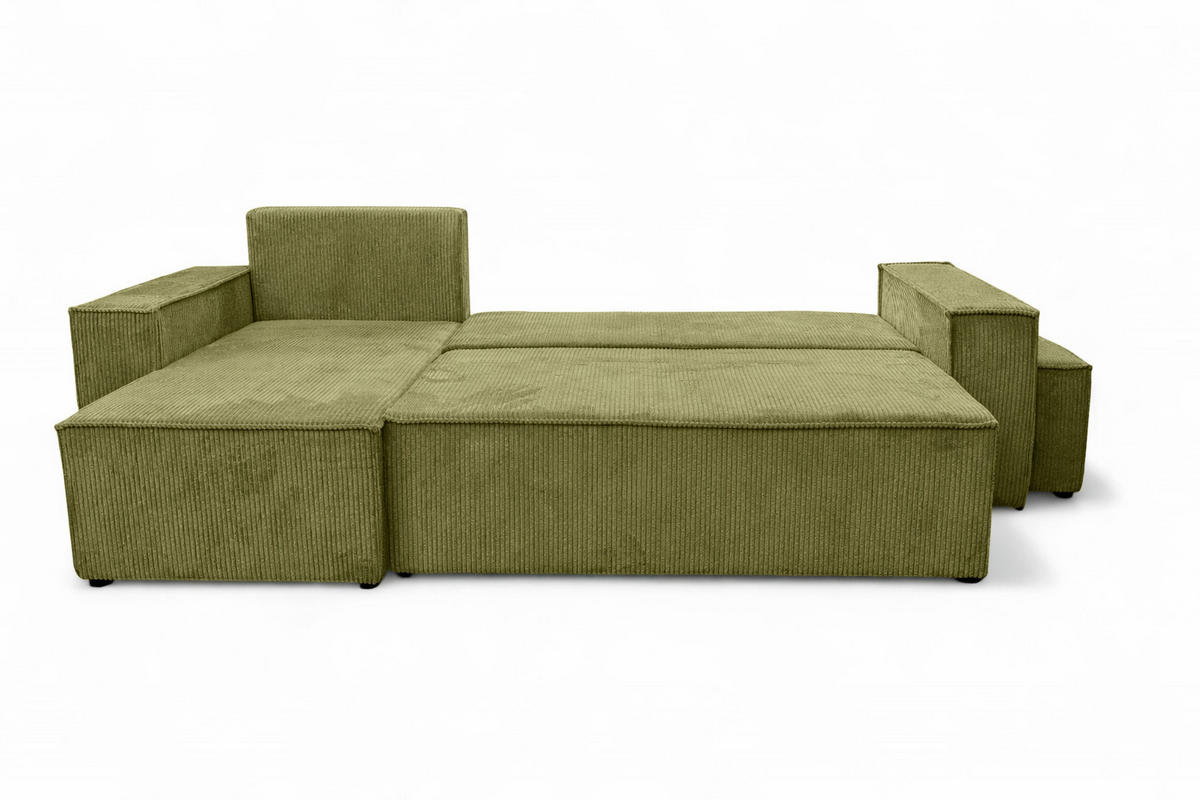 ECKSOFA Mit Schlaffunktion Und Pouf, Cordstoff Poso, Olive, Links, Best L Mit Pouf - Olivgrün, Holz (244/145cm) - Kaiser Möbel