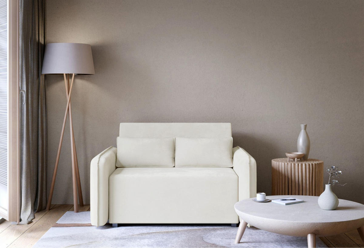 2-SITZER SCHLAFSOFA Duelia Creme, hydrophobe Chenille - Creme/Schwarz, Textil/Metall (144/85/124cm) - Selsey