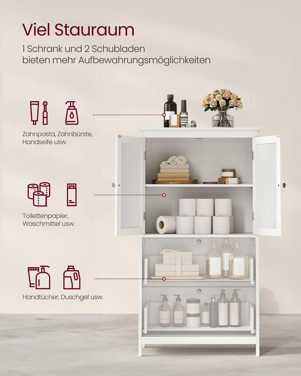 BADEZIMMERSCHRANK ASHGABAT - Weiß, Holzwerkstoff (60/110/30cm) - Hansiro