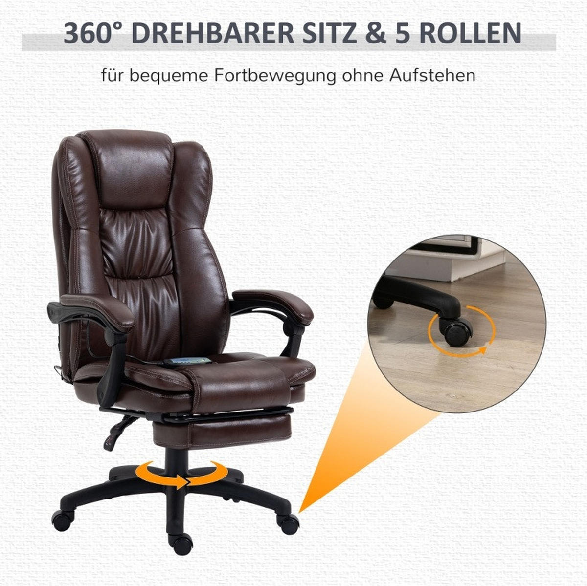 DREHSTUHL 68,5/68,5/113-121 cm in Braun mit Massagefunktion und Fußstütze - Braun, Kunststoff (68.5/121/68.5cm) - Flora Grace