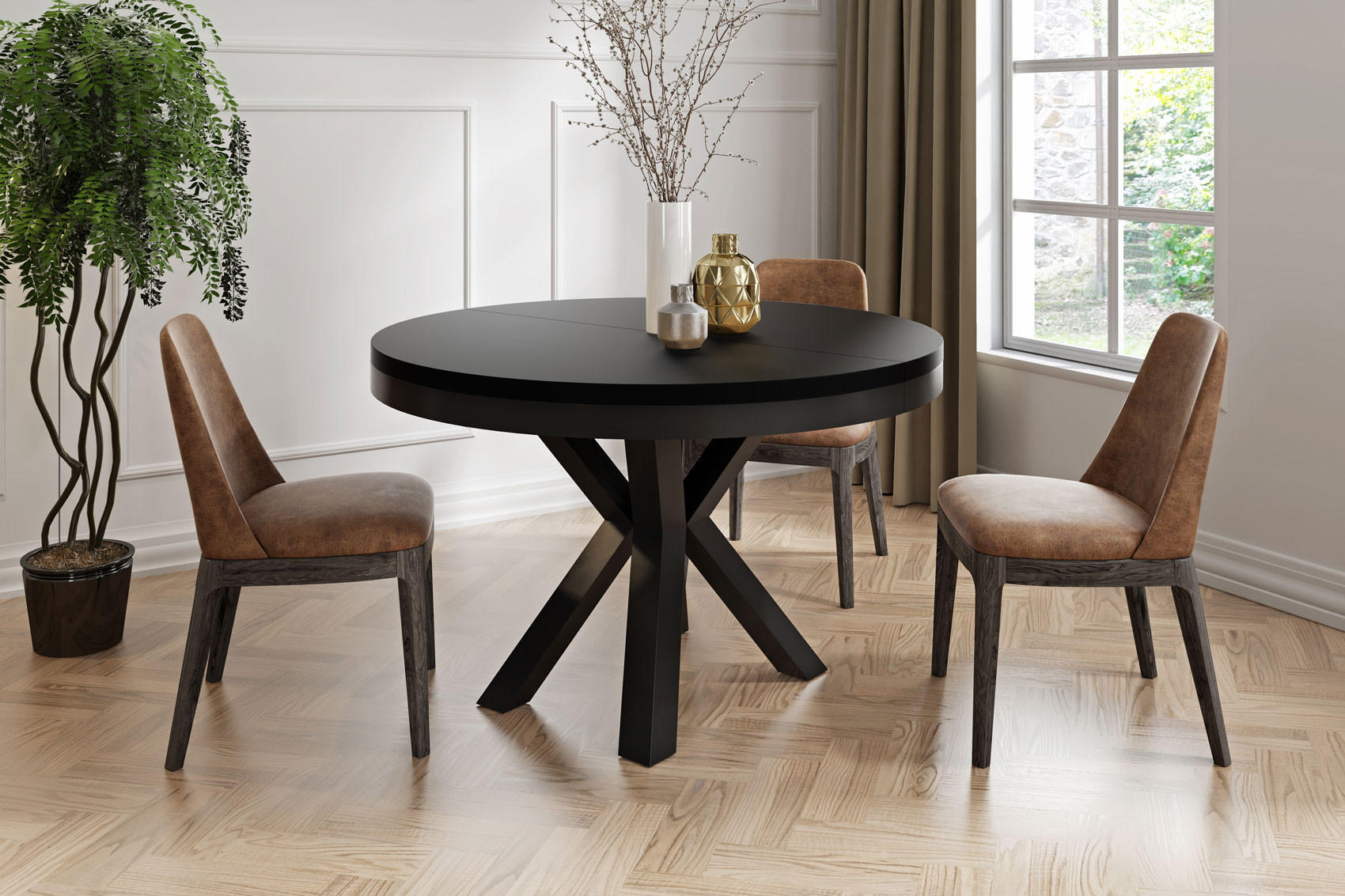 ESSTISCH Clara runder ausziehbarer, Schwarz 100-180/100/76 cm - Schwarz, Holzwerkstoff/Metall (100/100/76cm) - WFL GROUP