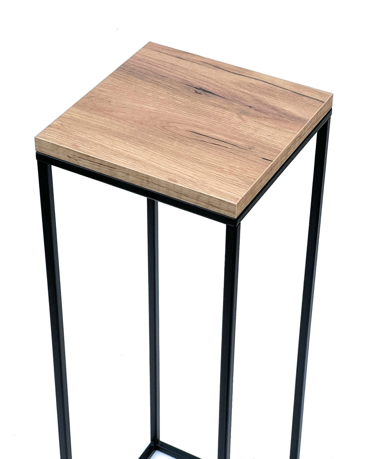 BLUMENHOCKER Eckig Metall mit Holzablage Schwarz 70 cm 96352 - Schwarz, Metall (24/70/24cm) - DanDiBo