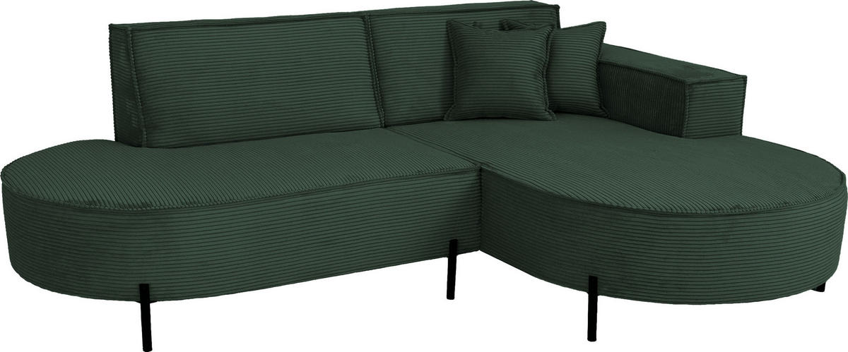 ECKSOFA Hana Loft 3-Sitzer Ecke Rechts, Cordstoff Chenille, Dunkelgrün 241/80/168 cm - Dunkelgrün/Schwarz, Textil/Metall (241/168cm) - WFL GROUP