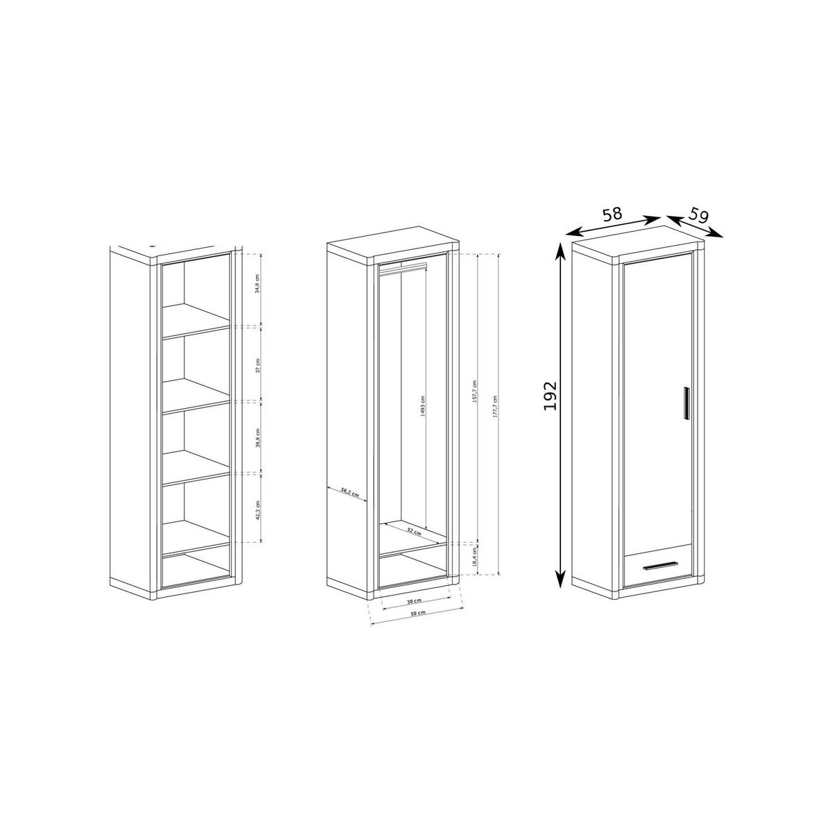 KLEIDERSCHRANK Dallas D-19 58 x 192 x 59 cm Eiche Sonoma - Sonoma Eiche, Holzwerkstoff/Kunststoff (58/192/59cm) - Koseto