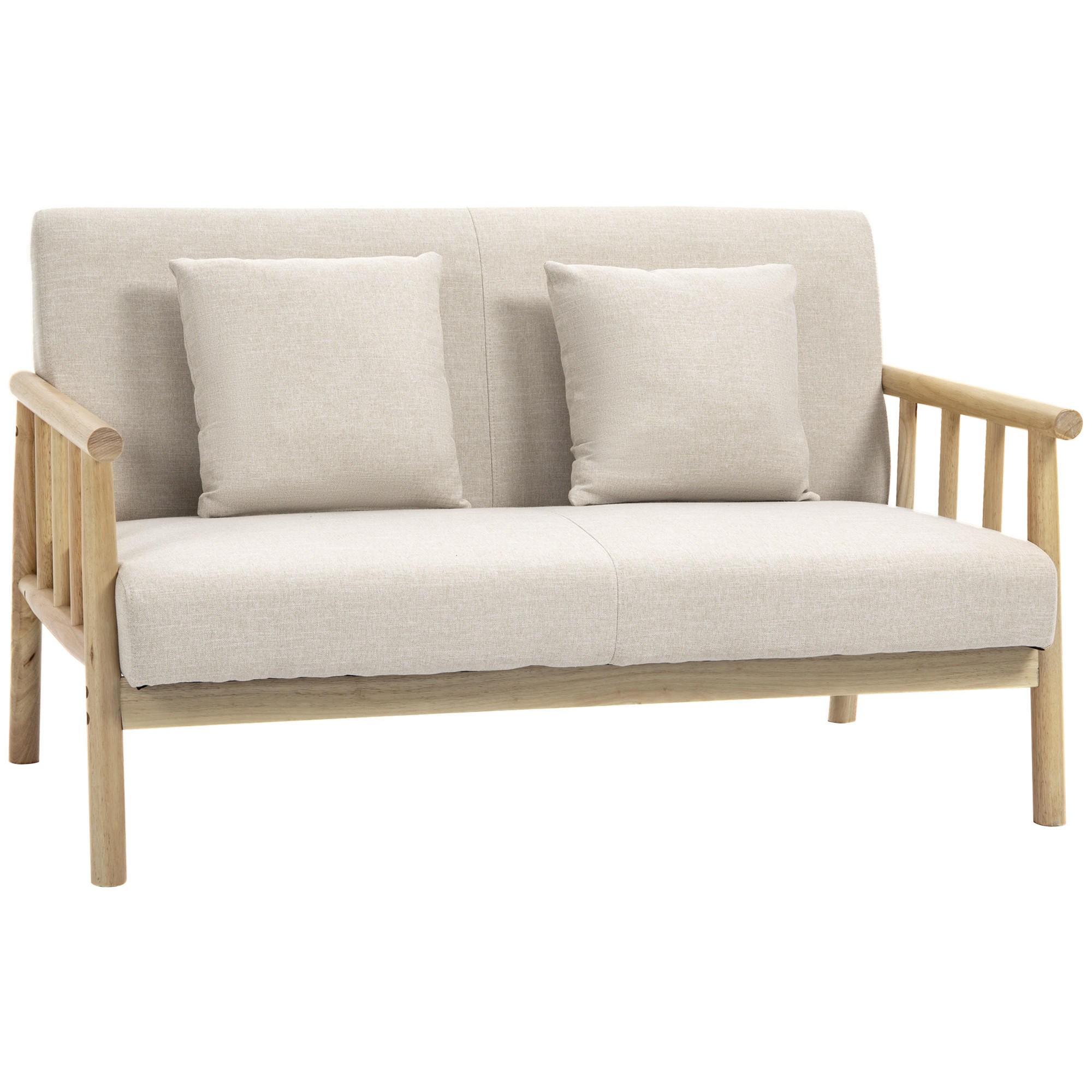 2 Sitzer Sofa, Couch mit 2 Lendenkissen, Leinenoptik für kleine Räume Beige - Beige, Holz/Kunststoff (69/74/123cm) - HOMCOM