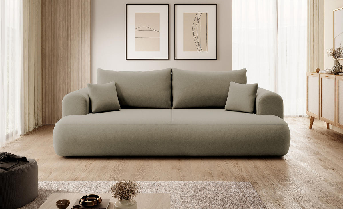 SCHLAFSOFA Ovo Beige Velours - Sandfarben, Textil (250/99/110cm) - Selsey