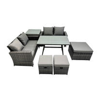 GARTENMÖBELSET mit ESSTISCH,HOCHLEHNER-SOFA Polyrattan Dunkelgrauer Mix 7-Sitzer - Dunkelgrau/Grau, Glas/Kunststoff - Fimous