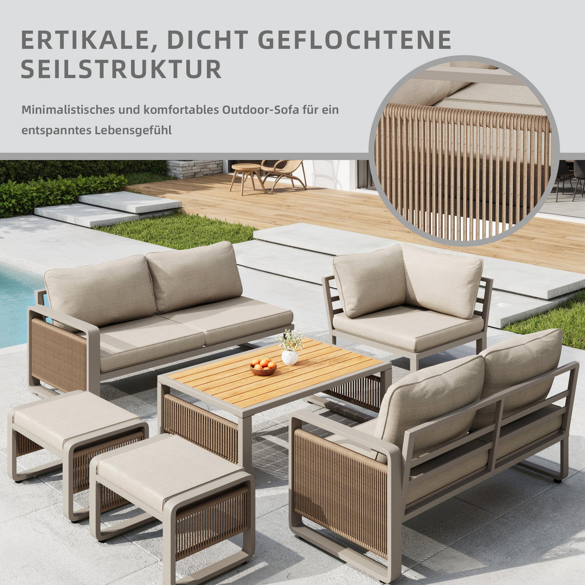 GARTEN LOUNGESESSEL SET Beige - Beige, Metall - ComfortXL