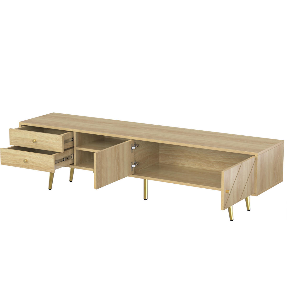LOWBOARD 160/36/42 cm in Holzfarbe aus MDF und Spanplatte mit Rillendesign und goldfarbenen Metallfüßen - Braun, Holzwerkstoff (36/42/160cm) - OKMYHOME