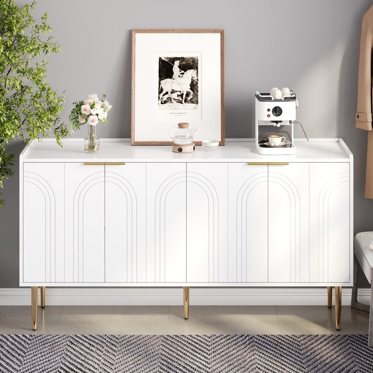 SIDEBOARD 140cm modern Anrichte Buffet Stauraum Wohnzimmer - Weiß, Holzwerkstoff (38/75/140cm) - FLIEKS
