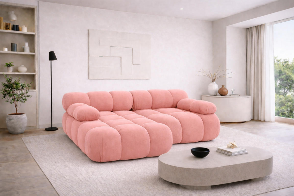 ECKSOFA L-form Mini Modular, Veloursstoff Salvador, Rosa, Links, Selia - Rosa, Holz (190/160cm) - Kaiser Möbel