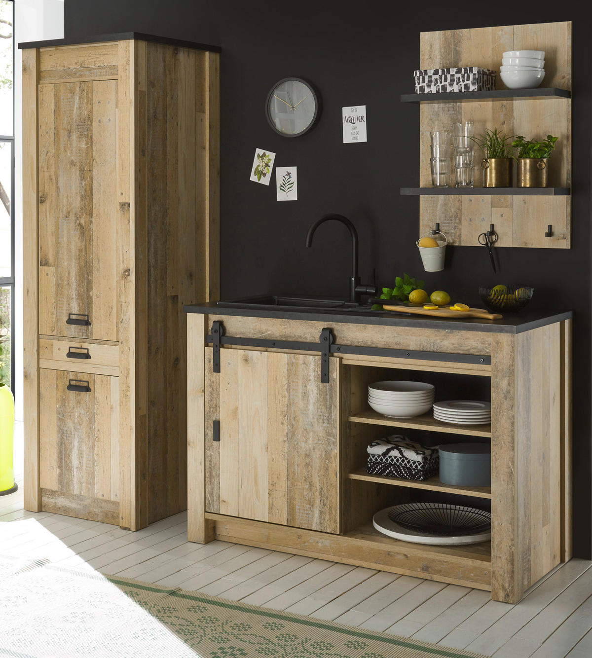 SCHUHSCHRANK Mehrzweckschrank Used Wood Vintage 50 x 200 cm mit Soft-Close - Anthrazit/Schwarz, Holzwerkstoff/Metall (51/201/38cm) - Furn.Design