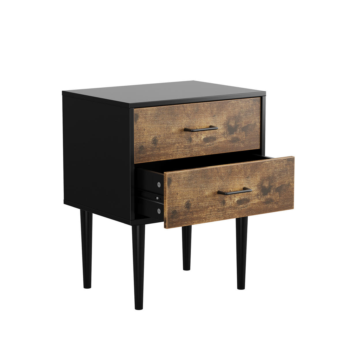 NACHTTISCH 51 cm Vintage Braun – Nachtkonsole Industrial mit 2 Schubladen & Massivholzbeinen - Braun, Holzwerkstoff (51/66/38cm) - Urban Meuble