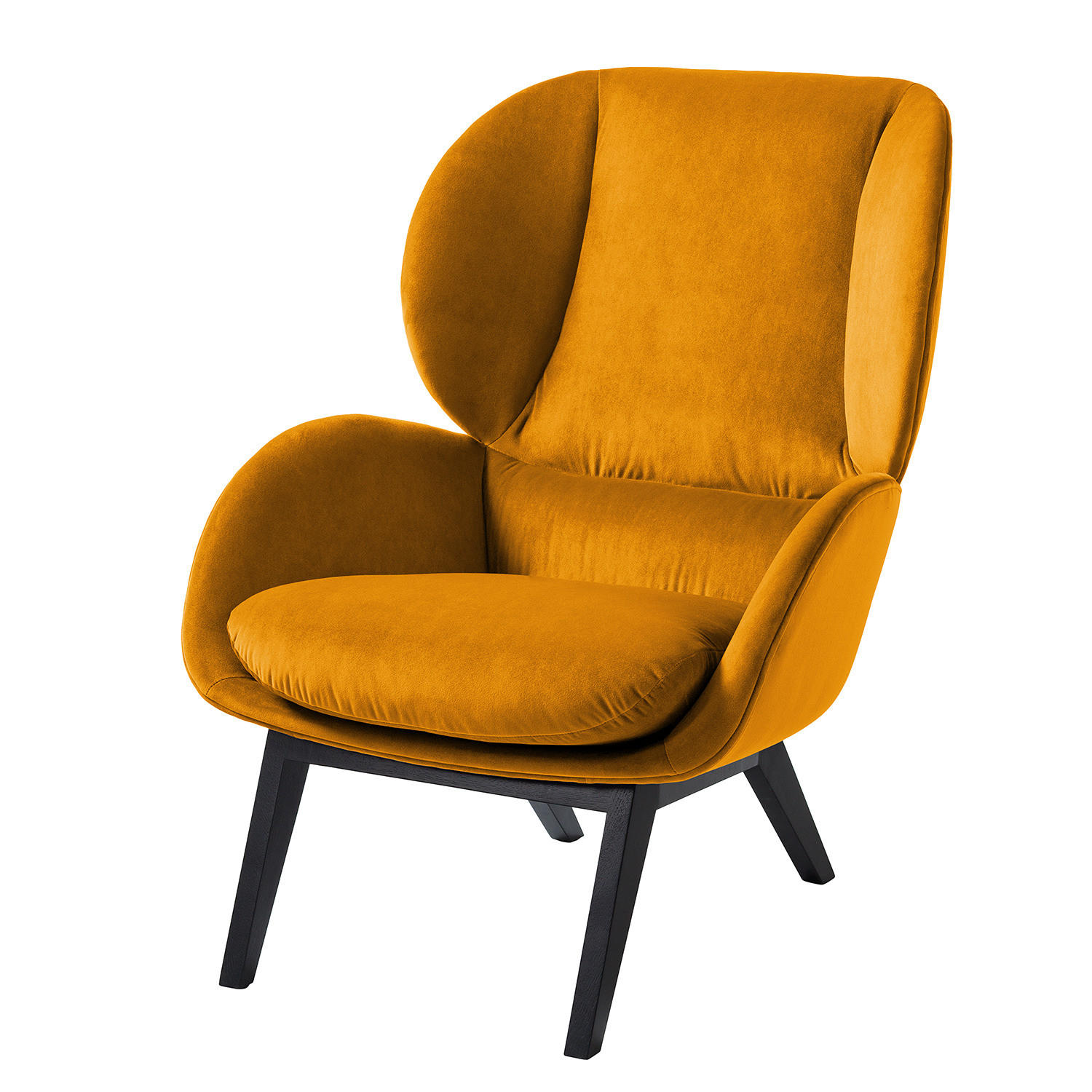 SESSEL - Schwarz/Orange, Eichenholz/Textil (82/102/90cm) - home24