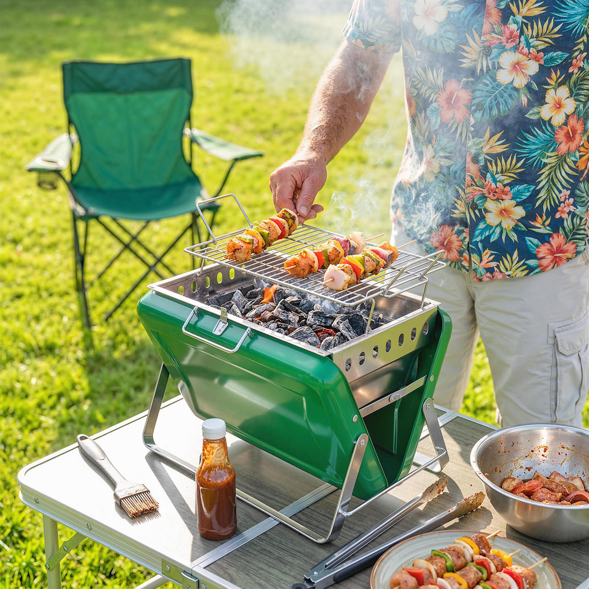 HOLZKOHLEGRILL DE-18272 Grün - Grün, Metall (28/25.5/40cm) - ComfortXL