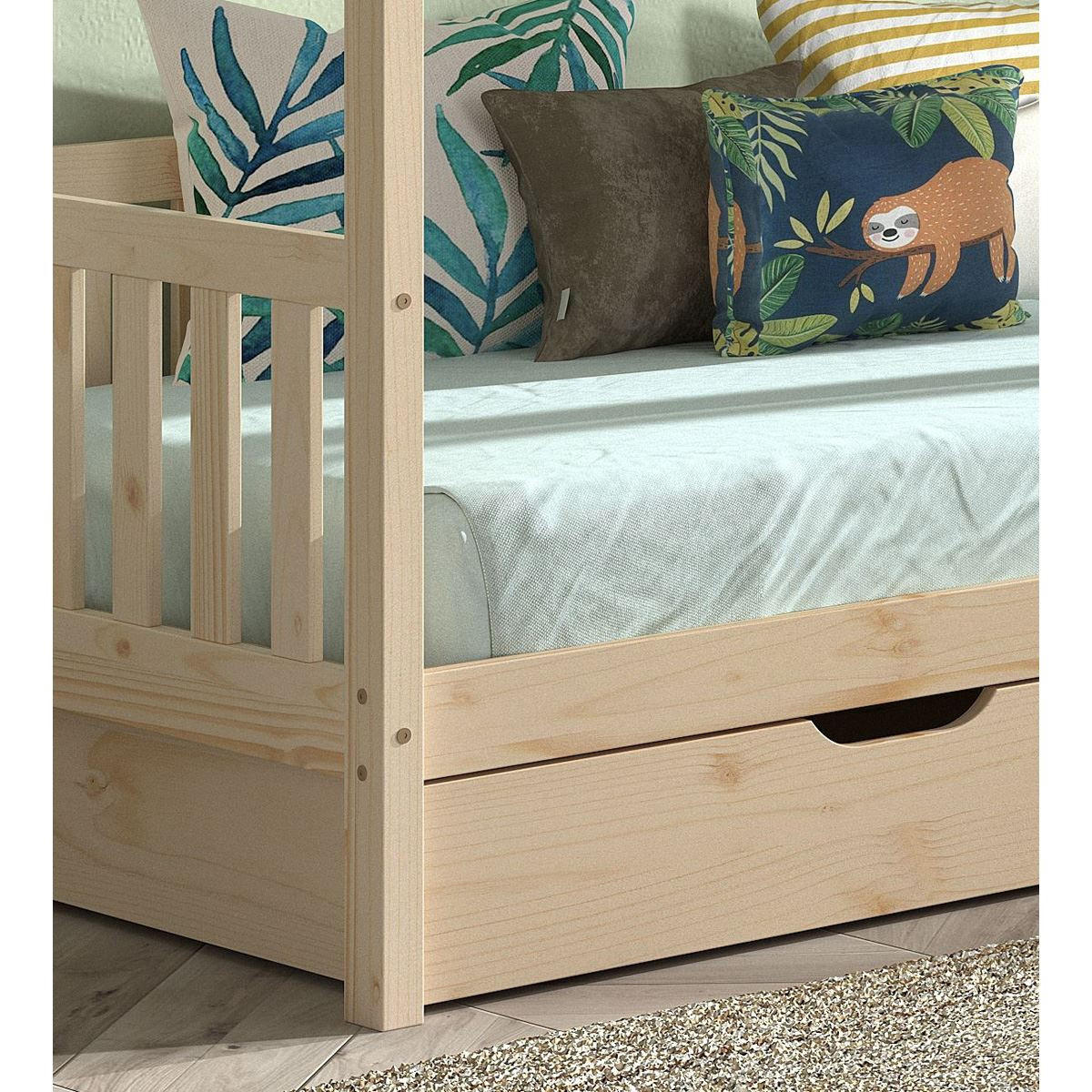 HAUSBETT Kandace 90x200 Kiefer massiv natur mit Dachaufbau & Schublade - Kieferfarben, Holz (90/200cm) - 58aufmkessel