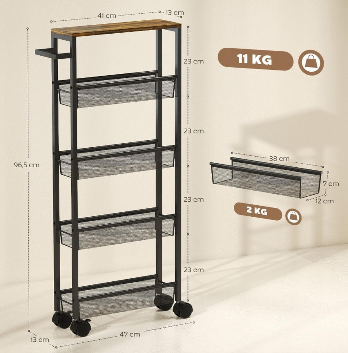 SERVIERWAGEN Schwarz aus Metall und Holz mit Rollen - Schwarz, Metall (13/96.5/47cm) - OKMYHOME