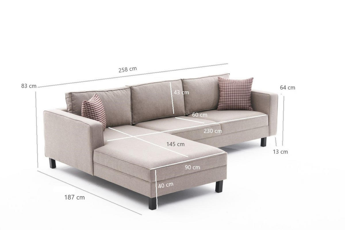 ECKSOFA mit elegantem Leinen-Bezug - Beige/Creme, Buchenholz/Textil (258/187cm) - myHomelando