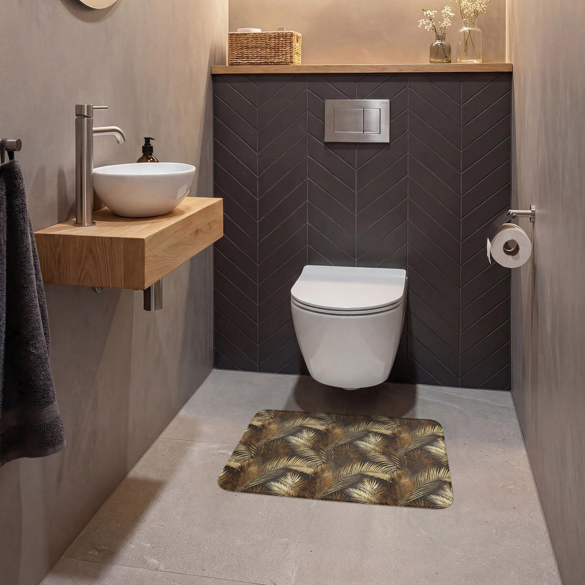 WC PŘEDLOŽKA Tropical - Listy - zlaté 60x40 cm - zlatá, textil/plast (60/1cm) - OnlyWow
