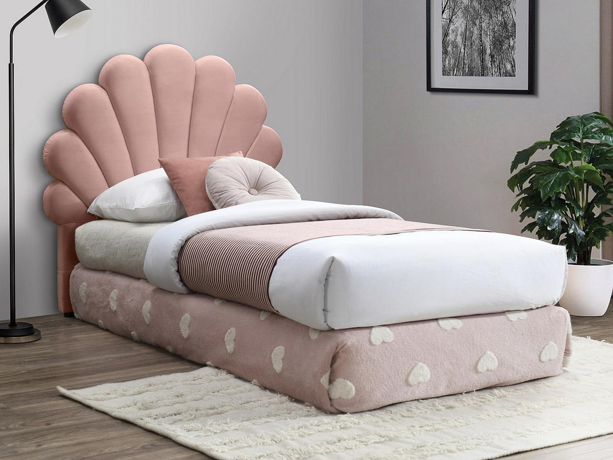 BETTKOPFTEIL in Muschelform - 110 cm - Samt - Rosa - MOANA - Pink, Textil (117/114.5/8cm) - Vente-Unique