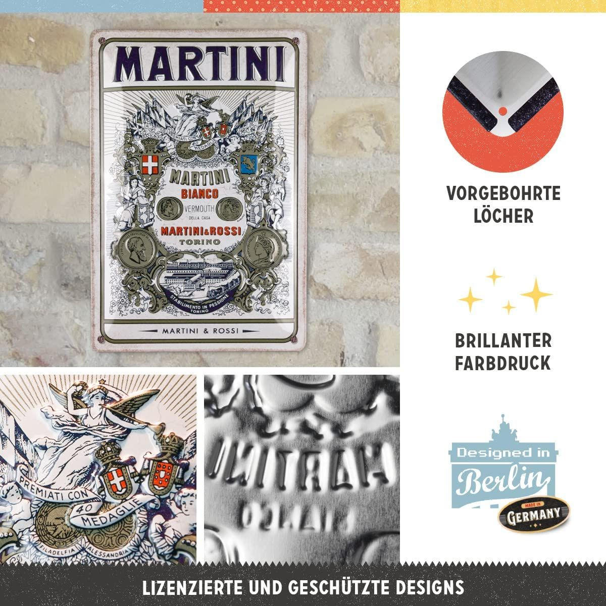 BLECHSCHILD 20/30 cm Martini Bianco Vermouth Label - Multicolor, Metall (20/30/0.2cm) - Nostalgic-Art