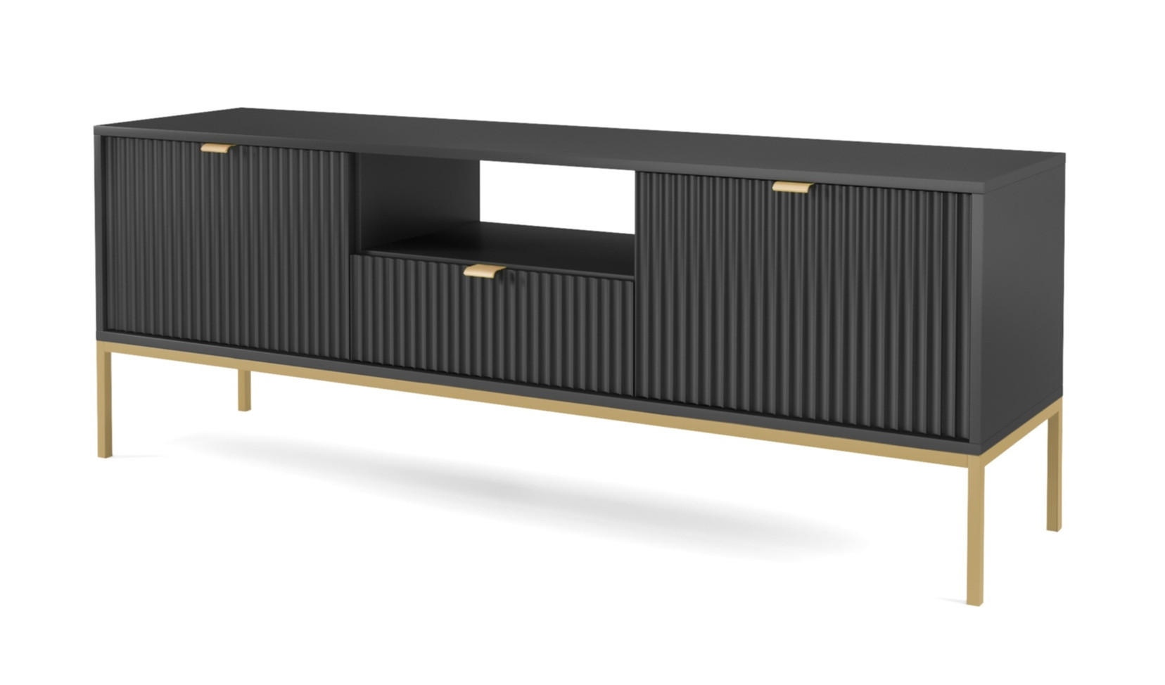 TV-SCHRANK 154 cm Galla mit Schublade, 2 Türen, gold accessories, Schwarz + Gold - Goldfarben/Schwarz, Holz (154/56/39cm) - Emporius