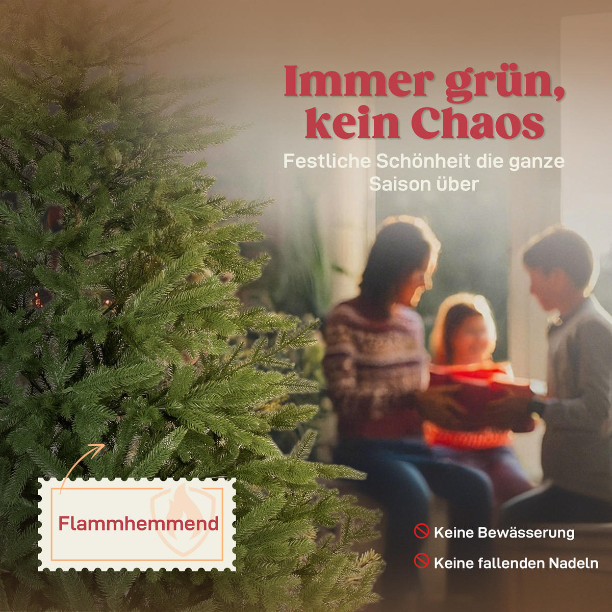 WEIHNACHTSBAUM künstlich 210 cm Christbaum mit 1105 Zweigen, Kiefernholzsockel - Grün, Kunststoff (210cm) - HOMCOM
