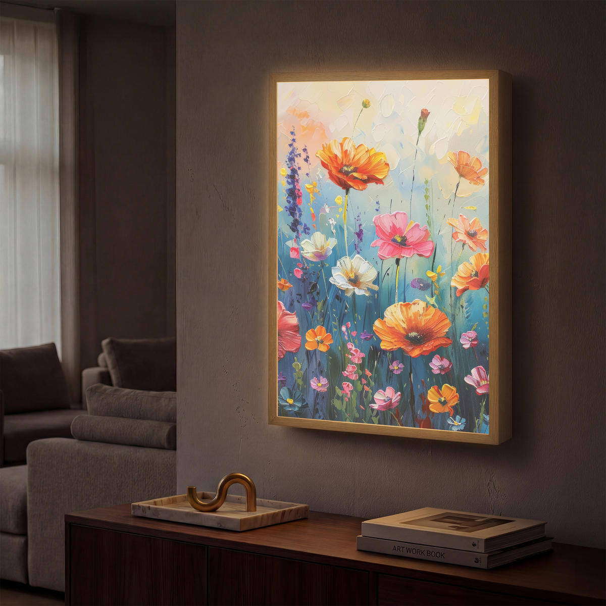NÁSTĚNNÁ LAMPA S AKUMULÁTOREM Květiny - Příroda - Akvarel - Umění 40x60 cm - různobarevná, kompozitní dřevo (40/60/8cm) - OnlyWow