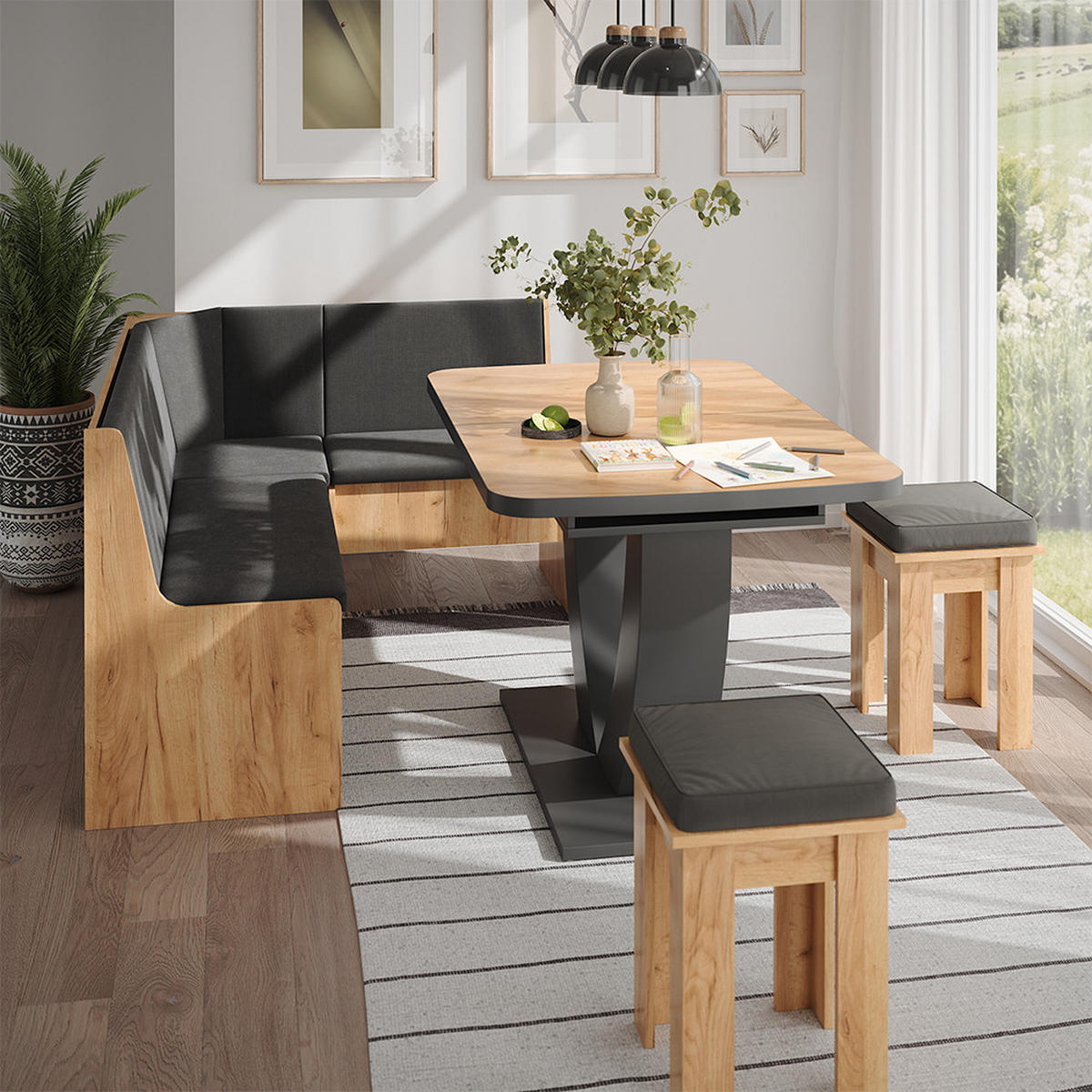 LAVICE DO JÍDELNY DO ROHU Ramon Zlatý mocný dub - medově dubová, kompozitní dřevo (150/80.5/51cm) - Vicco