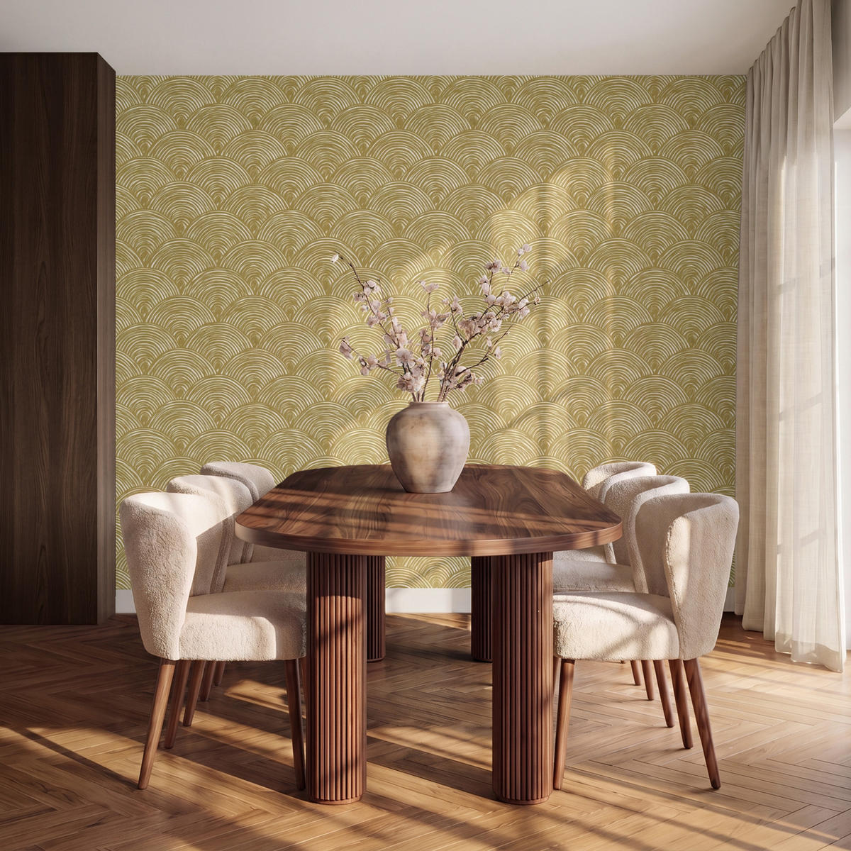 TAPETE - Fächer - Geometrisch - Grün - 280x240 cm - Goldfarben, Papier (280/240cm) - OnlyWow