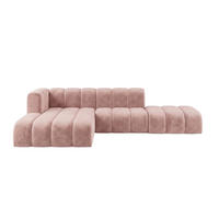 ECKSOFA Modulares In L-Form Mit Hocker, Velvet-Stoff Riviera, Hellrosa, Links, GRAND Mini - Hellrosa, Holz (295/179cm) - Kaiser Möbel