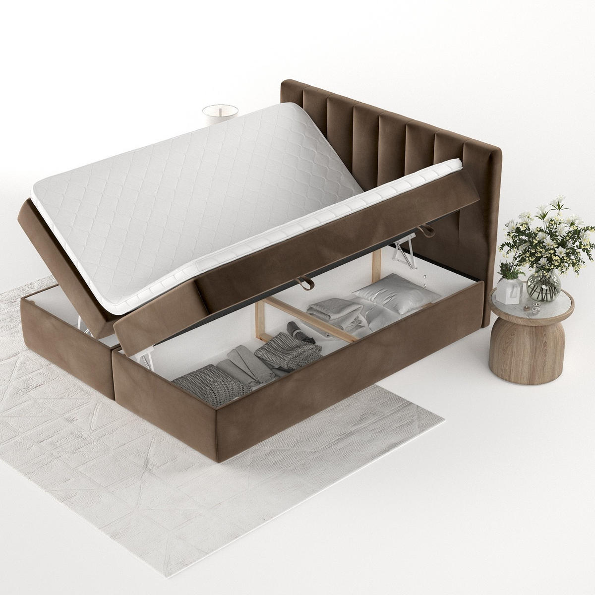 BOXBETT Bari 160/200 cm Braun im Kronos Stoff - Braun, Holz/Holzwerkstoff (160/200cm) - AltaBeds
