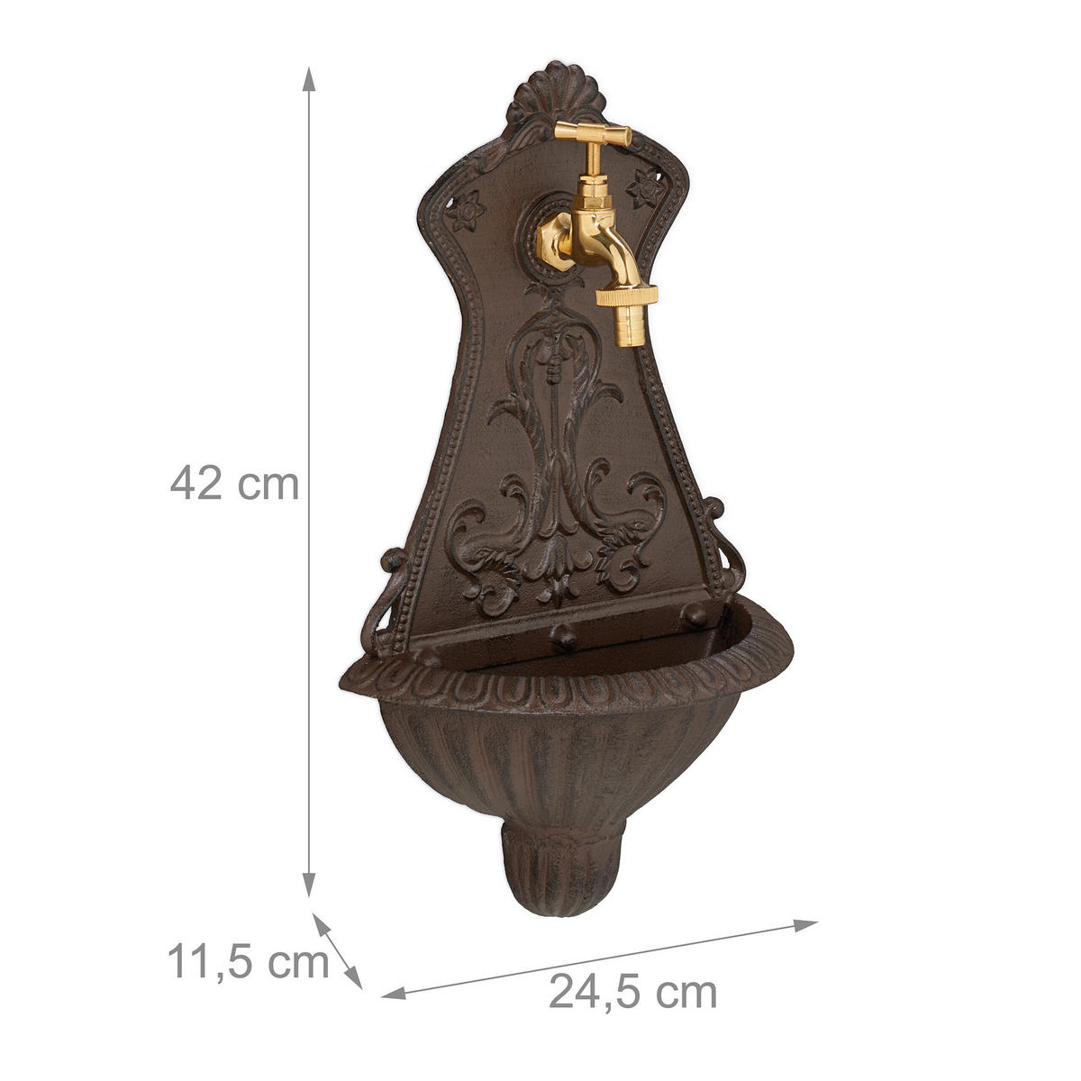 WANDBRUNNEN - Dunkelbraun, Metall (11.5/24.5/42cm) - Relaxdays