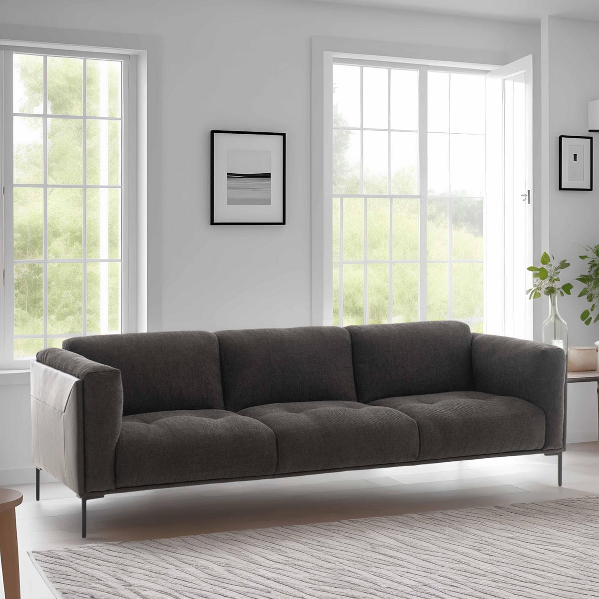 4-SITZER-SOFA, Bi-Material, Schwarz - Schwarz, Leder (92/81/204cm) - Oviala