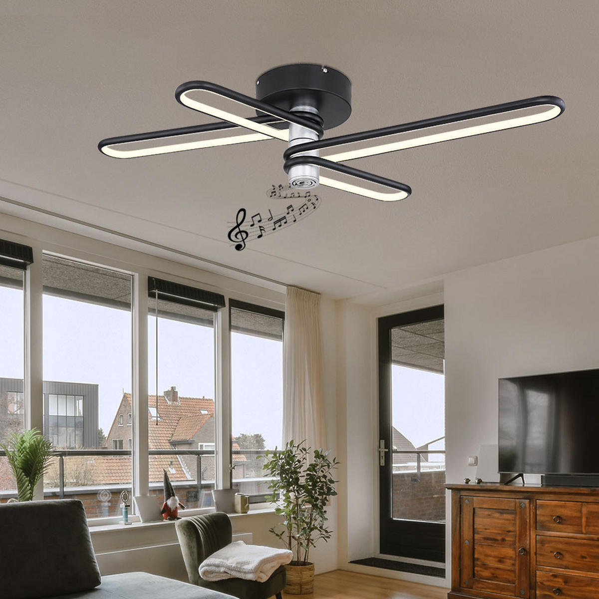 LED DECKENLEUCHTE Metall Schwarz Bluetooth - Schwarz, Metall (91.5/46.5/18.5cm)