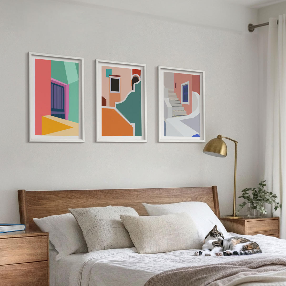 WANDBILDER 3er-Set - 40x60 cm Weißer Rahmen - Farbenfrohe Illustrationen von Gebäuden - Weiß, Kunststoff (40/60cm) - ArtPrintCave