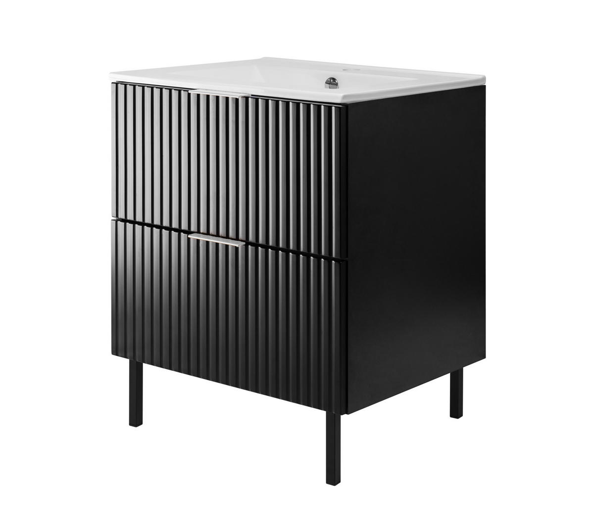 WASCHBECKUNTERSCHRANK, Schwarz, 60 x 77 x 46 cm, silberner Griff, schwarze Beine, ohne Arbeitsplatte - Silberfarben/Schwarz, Holzwerkstoff (60/77/46cm) - 3XE LIVING