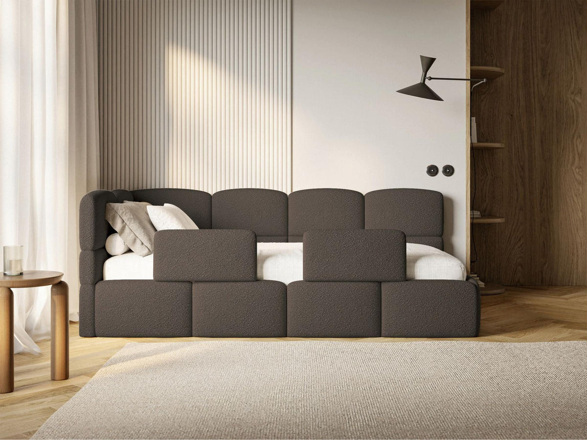 JUGENDBETT Cloudy links mit Matratze und Rausfallschutz Bouclé Braun - Braun, Kunststoff/Textil (90/200cm) - Selsey