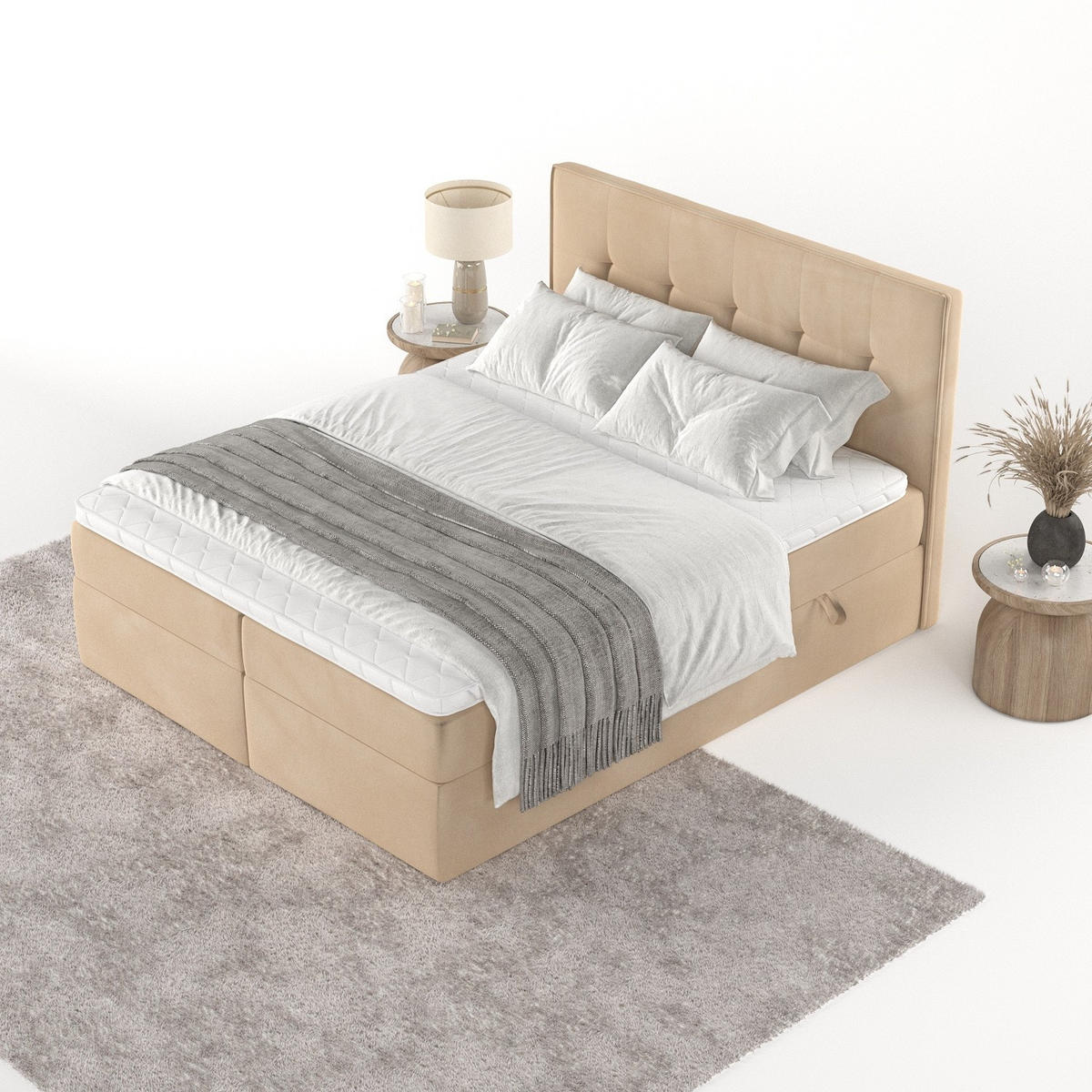 BOXBETT Mireo 180/200 cm Beige im Kronos Stoff - Beige/Schwarz, Holz/Holzwerkstoff (180/200cm) - AltaBeds