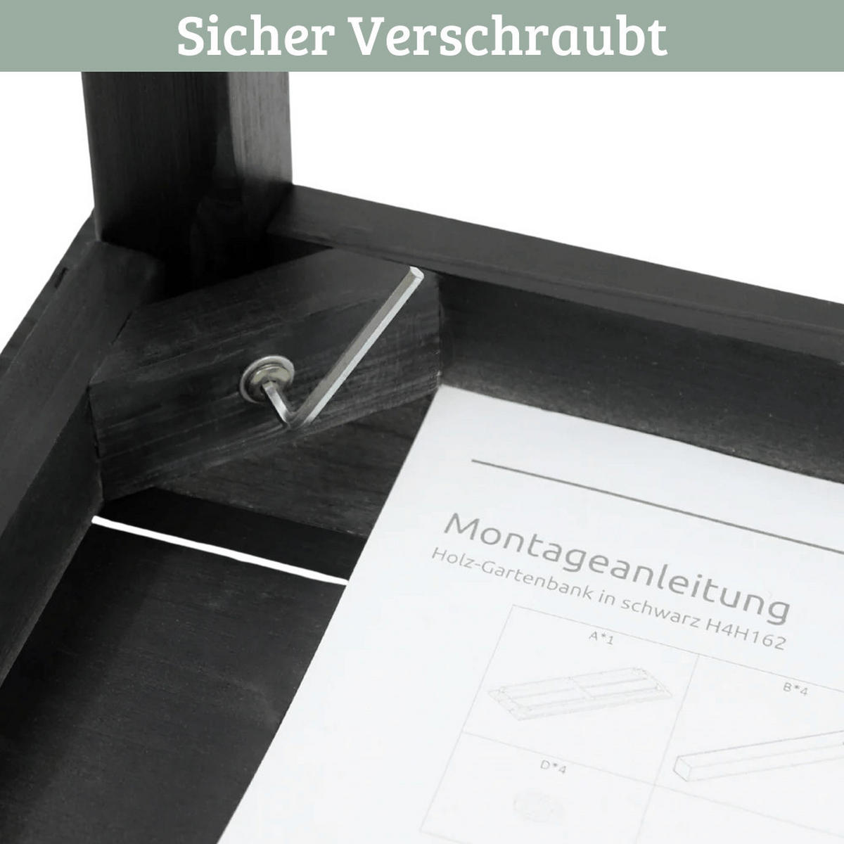 GARTENBANK wetterfest Holz LYDIA 3 Sitzer Schwarz - Schwarz, Holz (118/43.5/33cm) - DELUKE