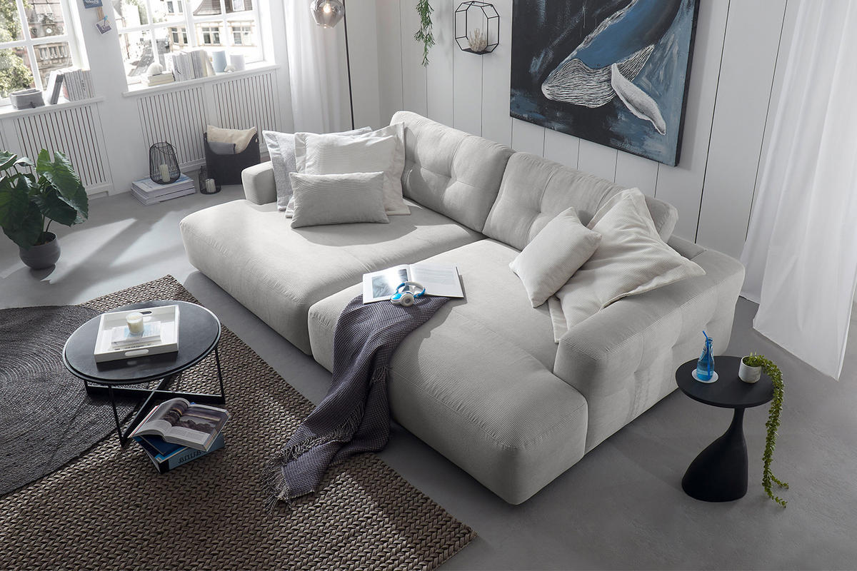 BIG SOFA MIKA Silber Cord - Silberfarben/Schwarz, Kunststoff/Textil (300/86/167cm) - KAWOLA