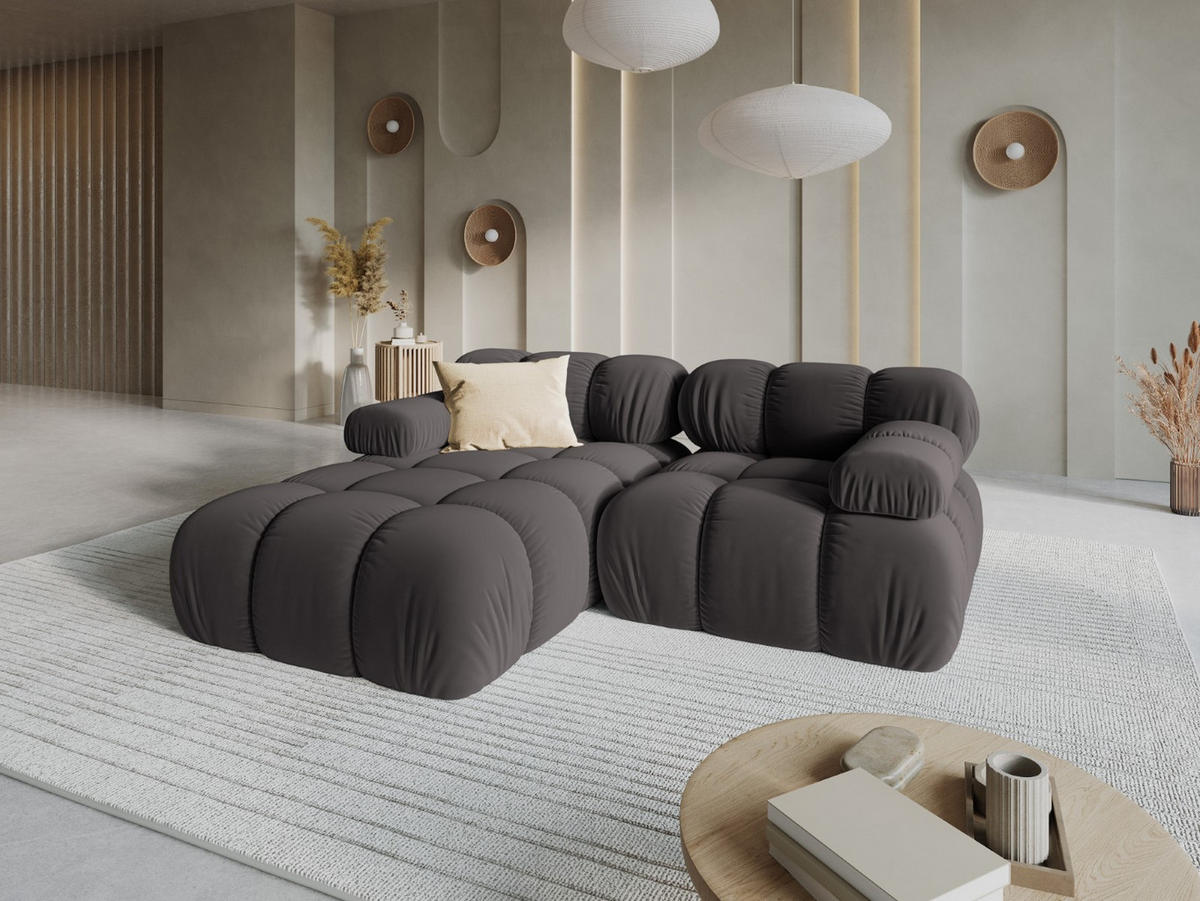 MODULARES-ECKSOFA links Bellis aus Samt dunkelgrau 3 Sitzplätze - Dunkelgrau, Textil (157/191cm) - Micadoni