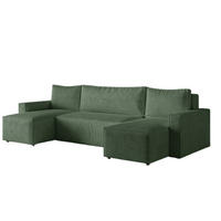 ECKSOFA LIVIO U mit Schlaffunktion und Bettkasten – Moderne Wohnlandschaft in U-Form (POSO 14) - Dunkelgrün, Holz (300/90/142cm) - Dekori_Interiors