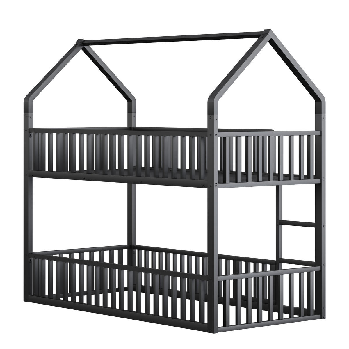 ETAGENBETT 90/200 cm in Schwarz mit Leiter und Tür aus Metall - Schwarz, Metall (90/200cm) - CHICFURN