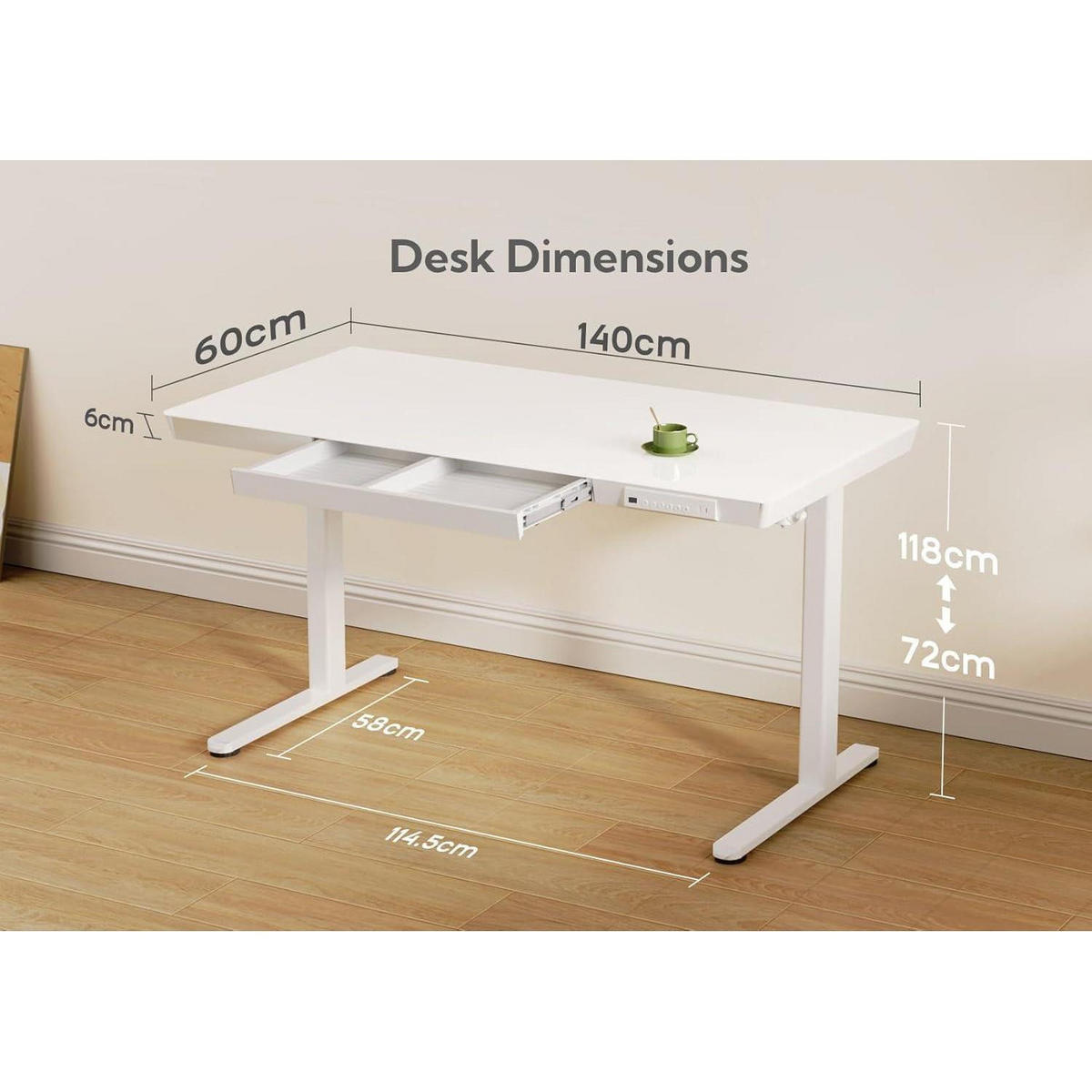 SCHREIBTISCH Höhenverstellbar Elektrisch Glas Weiß 120 x 60 cm - Weiß, Glas (60/140/75cm)
